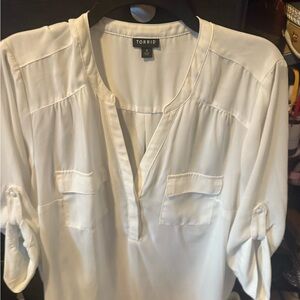 Torrid Women's Cream Blouse with Roll-Up Sleeves